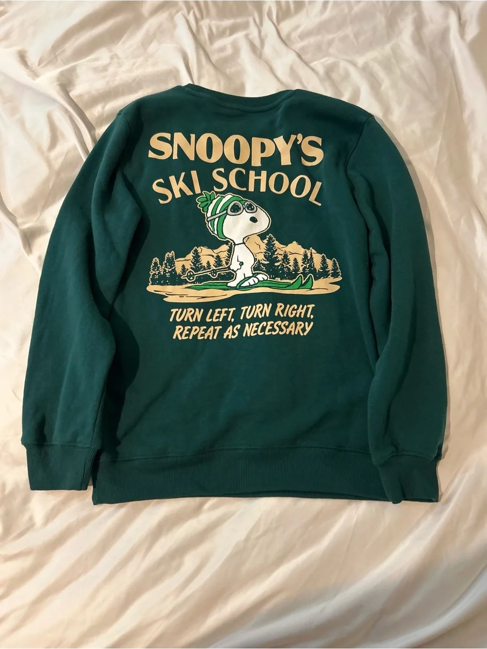 Peanuts Snoopy’s Ski School Sweatshirt Green Kids XL Oversized